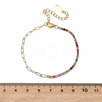 304 Stainless Steel Paperclip Chain & Rhinestone Cup Chains Bracelets for Women BJEW-D456-06G-03-1