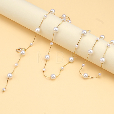 Alloy & Plastic Imitation Pearl Round Beads Bar Link Tassel Waist Chains for Women WG258D9-01-1