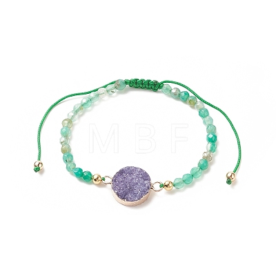 5Pcs 5 Color Dyed Natural Drusy Agate Flat Round Link Bracelets Set BJEW-JB09275-1
