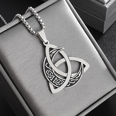 Viking Triskelion Knot Moon 201 Stainless Steel Pendant Necklaces for Men FS-WG9ED82-01-1