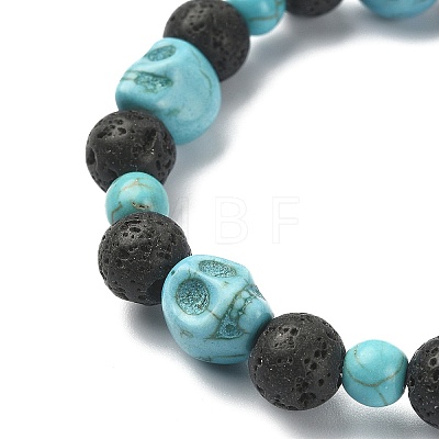 Dyed Natural & Synthetic Mixed Gemstone Skull & Cross Beaded Stretch Bracelets BJEW-TA00272-02-1