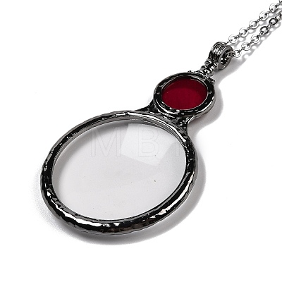 Flat Round Glass Magnifying Pendant Necklace for Women NJEW-K125-01B-02-1