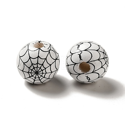 Halloween Printed Spider Webs Colored Wood European Beads WOOD-K007-04G-1