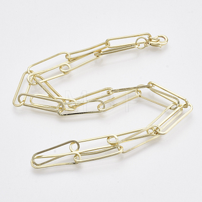 Brass Flat Oval Paperclip Chain Necklace Making MAK-S072-08A-LG-1