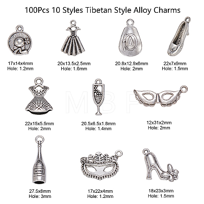 100Pcs 10 Styles Tibetan Style Alloy Pendants TIBEP-CJ0001-78-1