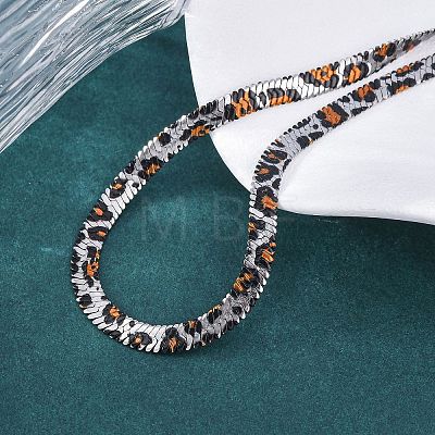 304 Stainless Steel Leopard Print Flat Snake Chain Necklaces for Women NJEW-A044-02A-P-1