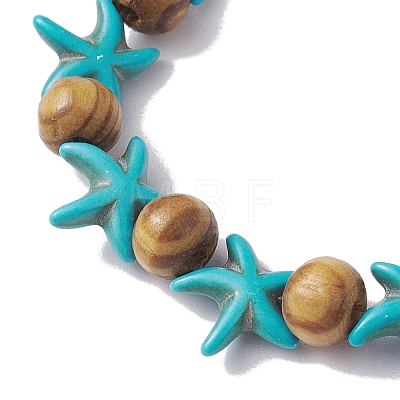 Beach Starfish Dye Synthetic Turquoise Beaded Stretch Barcelets BJEW-JB10293-01-1