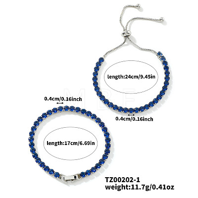 2Pcs 2 Style Cubic Zirconia Chain Bracelet Set SK7493-1-1