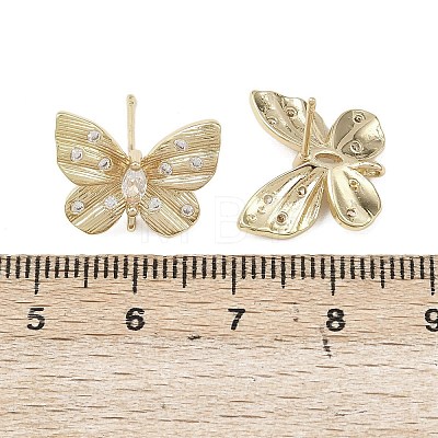 Butterfly Brass Micro Pave Clear Cubic Zirconia Stud Earring Findings KK-F921-02G-1