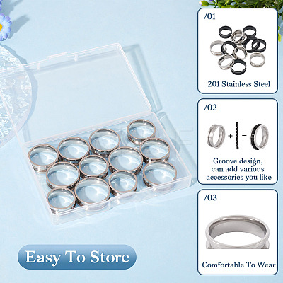  12Pcs 6 Styles 201 Stainless Steel Grooved Finger Ring Settings RJEW-TA0001-04P-1