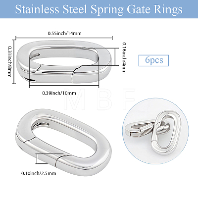 6Pcs Stainless Steel Spring Gate Rings STAS-BBC0008-34A-1
