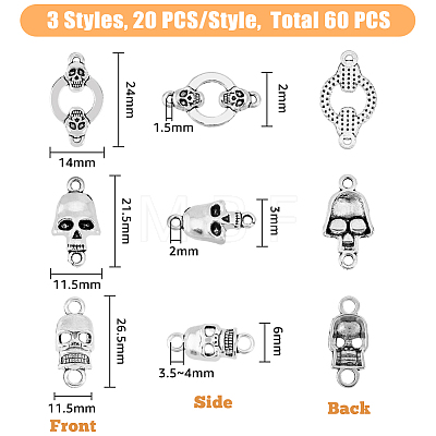 60Pcs 3 Styles Tibetan Style Alloy Connector Charms FIND-FH0005-97-1