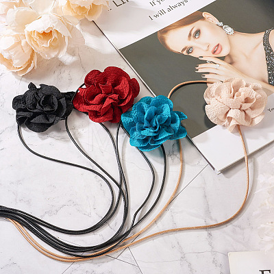 4Pcs 4 Colors Cloth Flower Collar Choker Necklace for Women Bride Wedding Party AJEW-TA0001-26-1