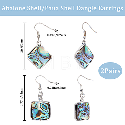 Beebeecraft 2 Pairs 2 Style Natural Abalone Shell/Paua Shell Dangle Earrings EJEW-BBC0001-22-1