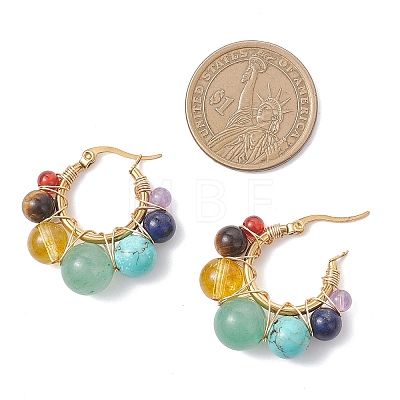 Mixed Stone Round Hoop Earrings EJEW-TA00783-1