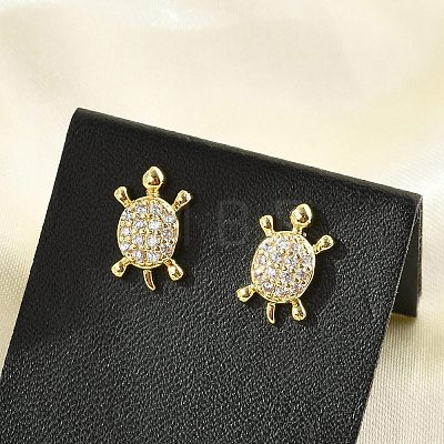 Brass Micro Pave Clear Cubic Zirconia Stud Earrings EJEW-R016-26G-03-1