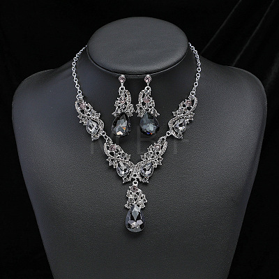 Teardrop Alloy Rhinestone Pendant Necklaces & Stud Dangle Earrings Sets FS-WGB9BB4-07-1