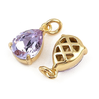 Teardrop Brass Glass Charms KK-L240-06G-01-1