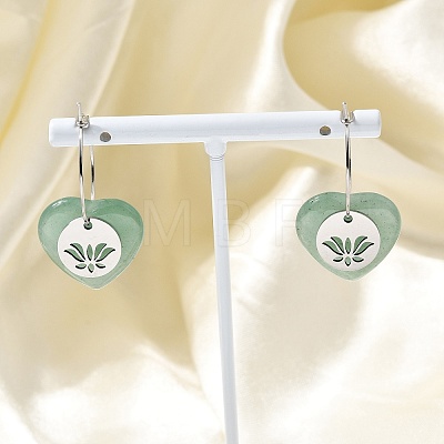 Natural Green Aventurine & 304 Stainless Steel Hoop Earrings for Women EJEW-G475-02P-06-1