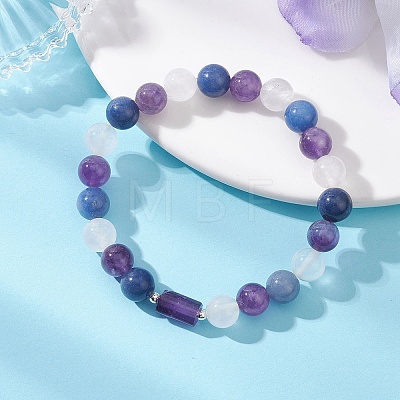 Natural Amethyst & Quartz Crystal & Blue Aventurine Beads Stretch Bracelets for Women BJEW-TA00704-02-1