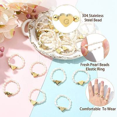 Natural Freshwater Pearl & 304 Stainless Steel Bead Finger Rings RJEW-FS00001-07-1