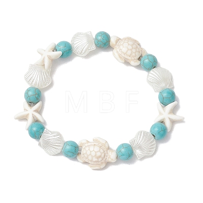 Synthetic Turquoise Beaded Stretch Bracelets BJEW-JB11861-1