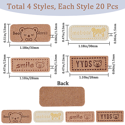 Gorgecraft 80Pcs 4 Styles Cartoon Style Bear Pattern PU Leather Label Tags DIY-GF0007-22-1