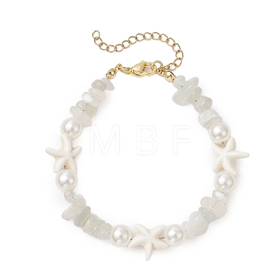 Starfish Synthetic Turquoise & Natural Moonstone Chip Beaded Bracelets for Women BJEW-JB11264-02-1