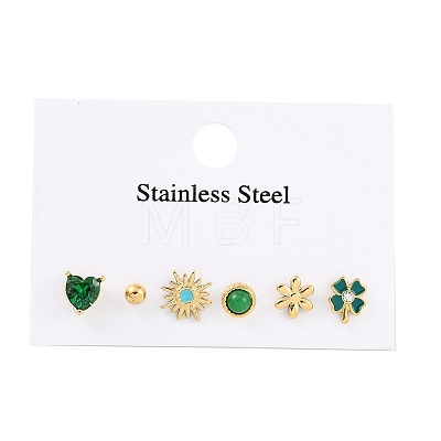 304 Stainless Steel Rhinestone Stone Dyeing Stud Earrings EJEW-S224-04G-03-1
