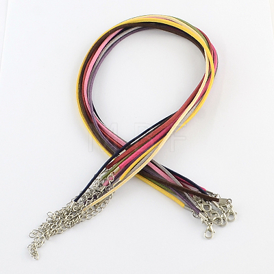 2mm Faux Suede Cord Necklace Making with Iron Chains & Lobster Claw Clasps NCOR-R029-M-1