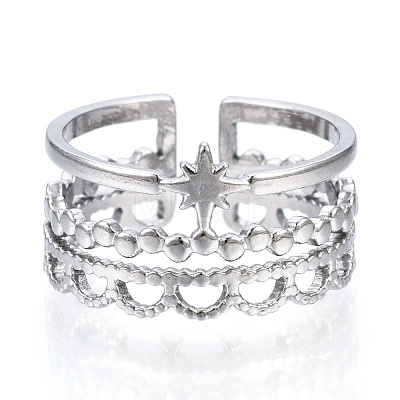 304 Stainless Steel Star Open Cuff Ring RJEW-N040-13-1