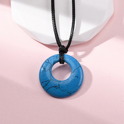 Ring Natural & Synthetic Mixed Gemstone Pendant Black Waxed Cord Adjustable Necklaces NJEW-G169-02-1