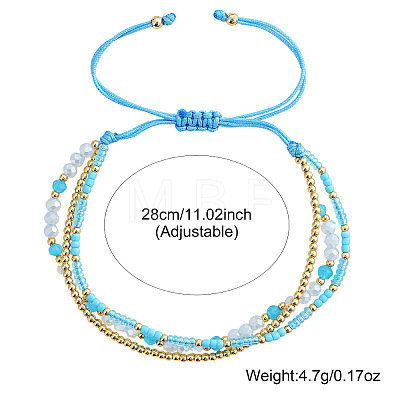 Beachy Style Brass & Glass & Seed Beaded Multi-Layer Bracelets BK3958-2-1