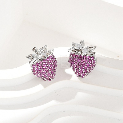 Strawberry Brass Micro Pave Cubic Zirconia Stud Earrings EJEW-M077-15P-1