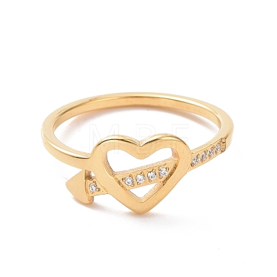 Crystal Rhinestone Heart with Arrow Finger Ring RJEW-D120-18G-1