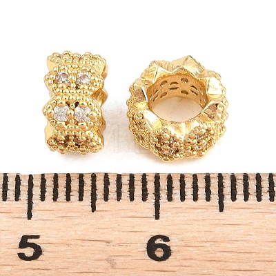 Flower Brass Clear Cubic Zirconia European Beads KK-B186-11G-1