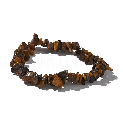 Unisex Chip Natural Tiger Eye Beaded Stretch Bracelets BJEW-S143-02-1