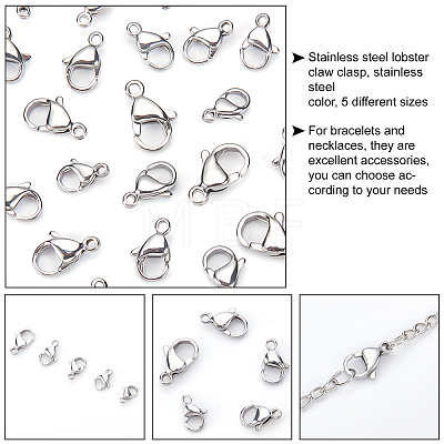 Unicraftale 50Pcs 5 Style Stainless Steel Lobster Claw Clasps STAS-UN0029-87-1