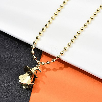 Brass Black Enamel Halloween Ghost Pendant Necklaces NJEW-B135-01A-G-1
