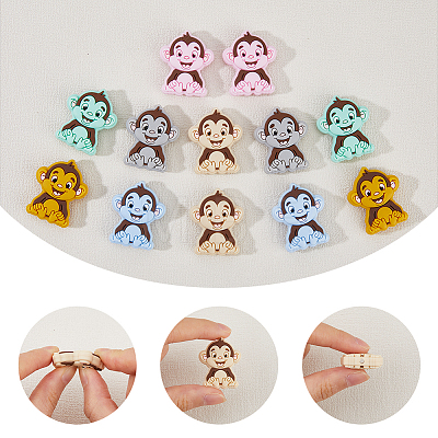 DICOSMETIC 12Pcs 6 Colors Monkey Silicone Focal Beads SIL-DC0001-41-1