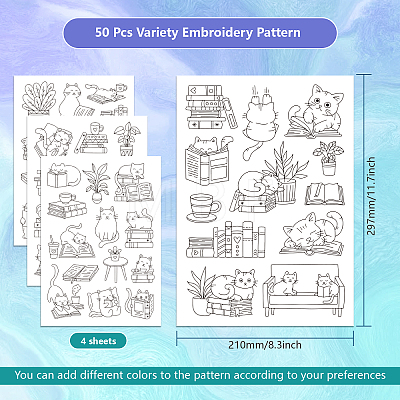 4 Sheets 11.6x8.2 Inch Stick and Stitch Embroidery Patterns DIY-WH0455-127-1