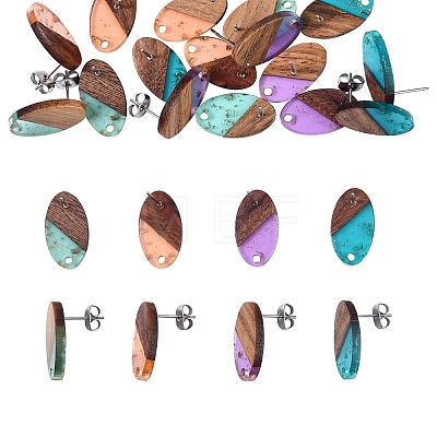 8 Pairs 4 Colors Transparent Resin with Gold Foil & Walnut Wood Stud Earring Findings MAK-CJ0001-09-1