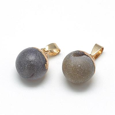 Natural Druzy Grey Agate Pendants G-Q494-06G-1