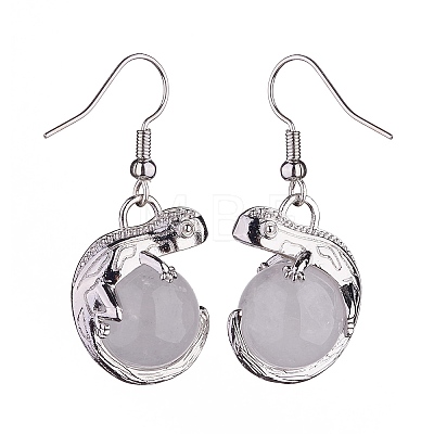 Natural Quartz Crystal Chameleon Dangle Earrings with Crystal Rhinestone EJEW-A092-10P-10-1