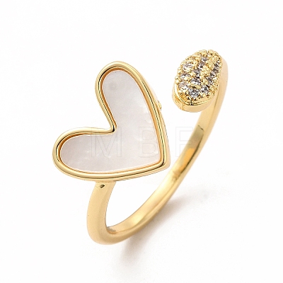 Natural Shell Heart Open Cuff Ring with Cubic Zirconia KK-A180-46G-1