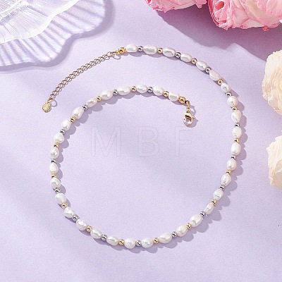 Natural Cultured Freshwater Pearl Rice Beaded Necklaces NJEW-JN05703-1