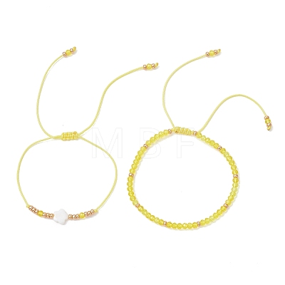 2Pcs Adjustable Glass Seed Beads & Glass Beads Braided Bead Bracelets Set BJEW-MZ00287-03-1