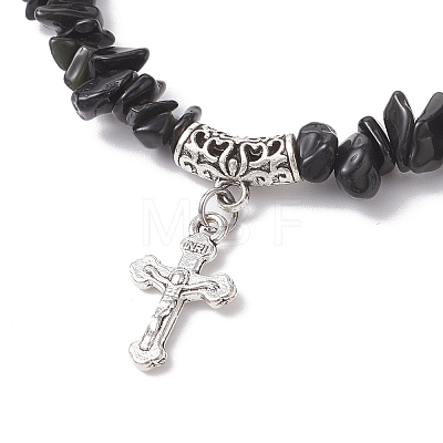 Natural Obsidian Chip Beaded Stretch Bracelets BJEW-JB12316-02-1
