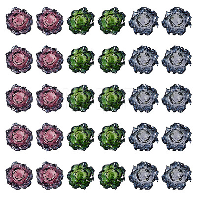 30Pcs 3 Colors Resin Rose Flower Cabochons CRES-TA0001-96-1