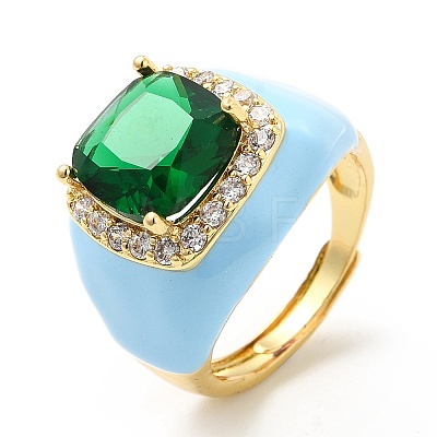 Rack Plating Brass Micro Pave Green & Crystal Cubic Zirconia Adjustable Rings RJEW-E064-19G-1